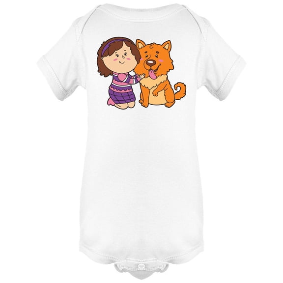Cute Girl And Dog Bodysuit Baby's -Image by Shutterstock