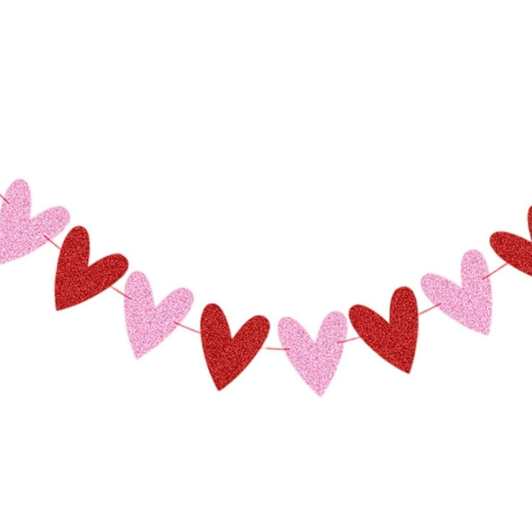 Heart Garland Decorations for Valentines Decor - Red, Pink Color, Heart Banner for Valentines Decoration, Anniversary Garland for Room and Fireplace