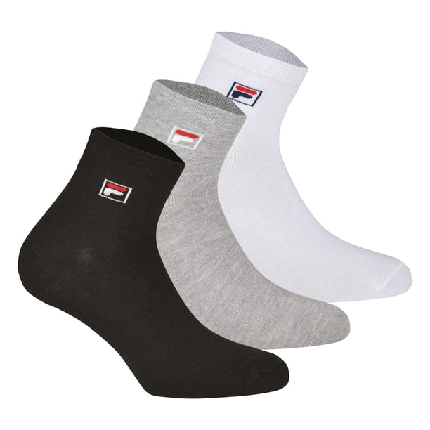 FILA Calcetines de Cuarto de Milla Unisex, 3 pares - Calcetines cortos, Sport, Logotipo Cintura, uni, 35-46 Negro/Blanco/Gris EU 39-42
