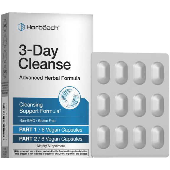 3 Day Cleanse | 12 Vegan Capsules | Advanced Herbal Formula | Non-GMO, Gluten Free | by Horbäach