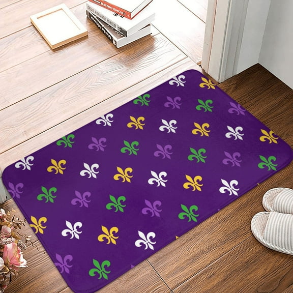 Front Door Mat Indoor Outdoor Outside Entrance - 16*24in Washable Purple Mardi Gras Thin Bathroom Rugs Fit Under Door, Bath Rugs for Bathroom, Kitchen Rugs Mats for Floor