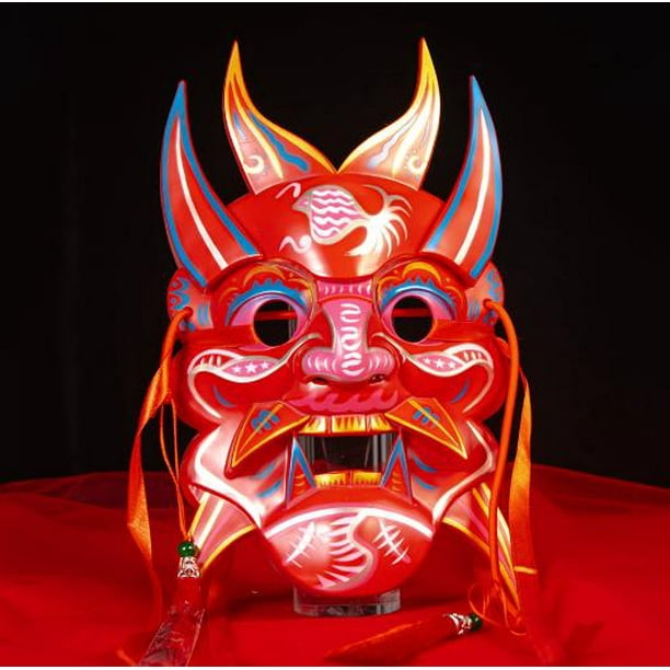 Máscara de diablo china: máscara de demonio japonesa de plástico de cara completa, máscara de monstruo, accesorios de cosplay de cultura tradicional para disfraz de fiesta de máscaras de Halloween.