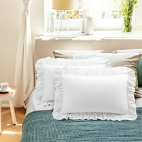 PiccoCasa 2 Pcs 100% Cotton Ruffled Pillowcases Soft with Envelope White Standard