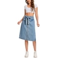thumbnail image 2 of INSPIRE CHIC Womens Casual Denim Skirt Button Down Belted Below Knee Length Jean Skirts M Light Blue, 2 of 6