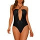 thumbnail image 1 of Traje de baño de una pieza con corte en la parte delantera y tirantes cruzados para mujer, monokini, color negro, talla M, 1 of 5