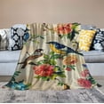 thumbnail image 2 of JEUXUS Watercolor Birds Throw Blanket Gifts for Girls, Vintage Beige Cardinals Hummingbirds Soft Cozy Plush Flannel Blanket for Kids Bedroom,  Birds Fluffy Blanket for Women Couch Bed Sofa, 2 of 6