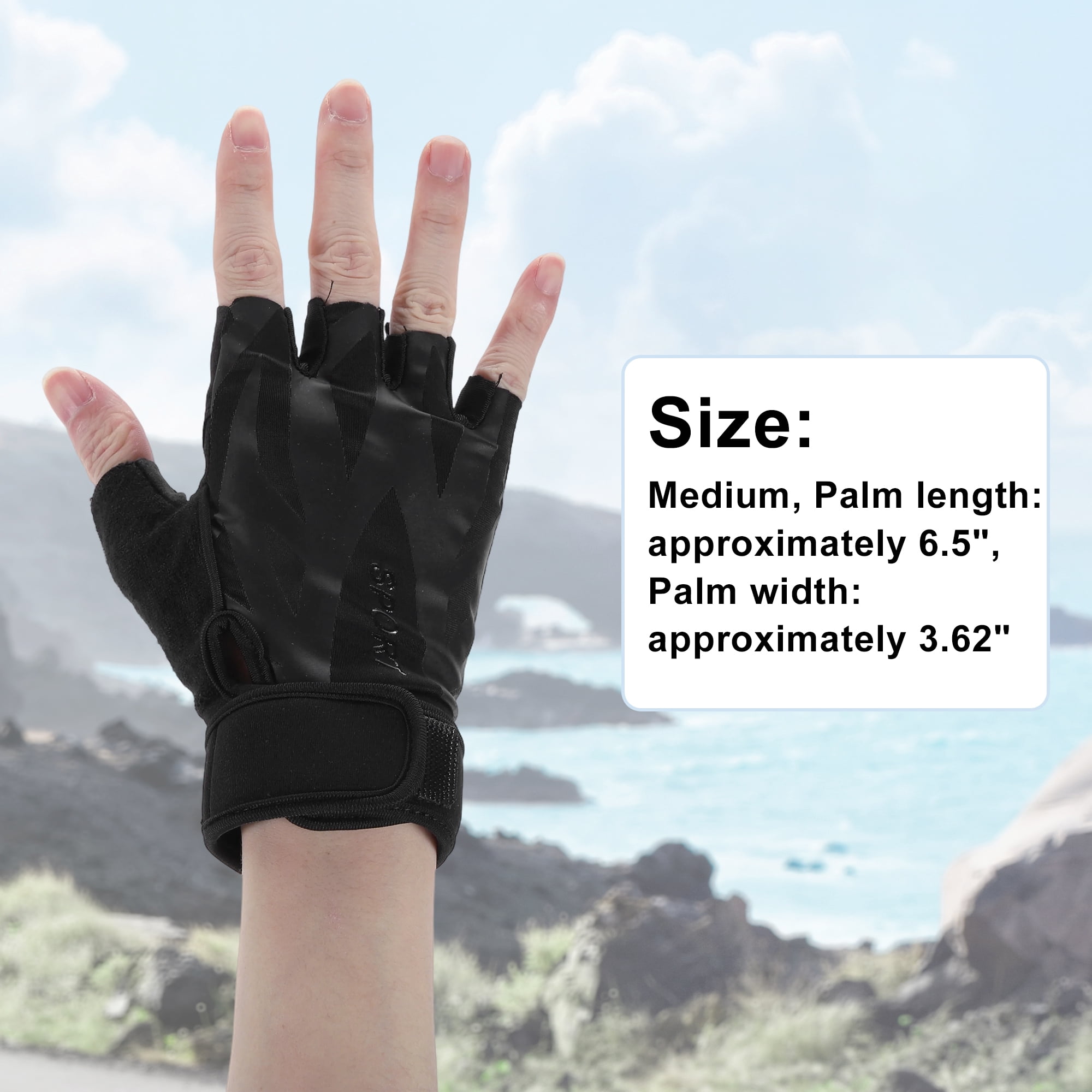Unique Bargains Long Wristband Half-finger Strength Training Sport Gloves Medium Black