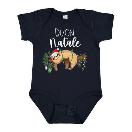 

Inktastic Buon Natale Cute Christmas Sloth in Santa Hat with Lights Gift Baby Boy or Baby Girl Bodysuit