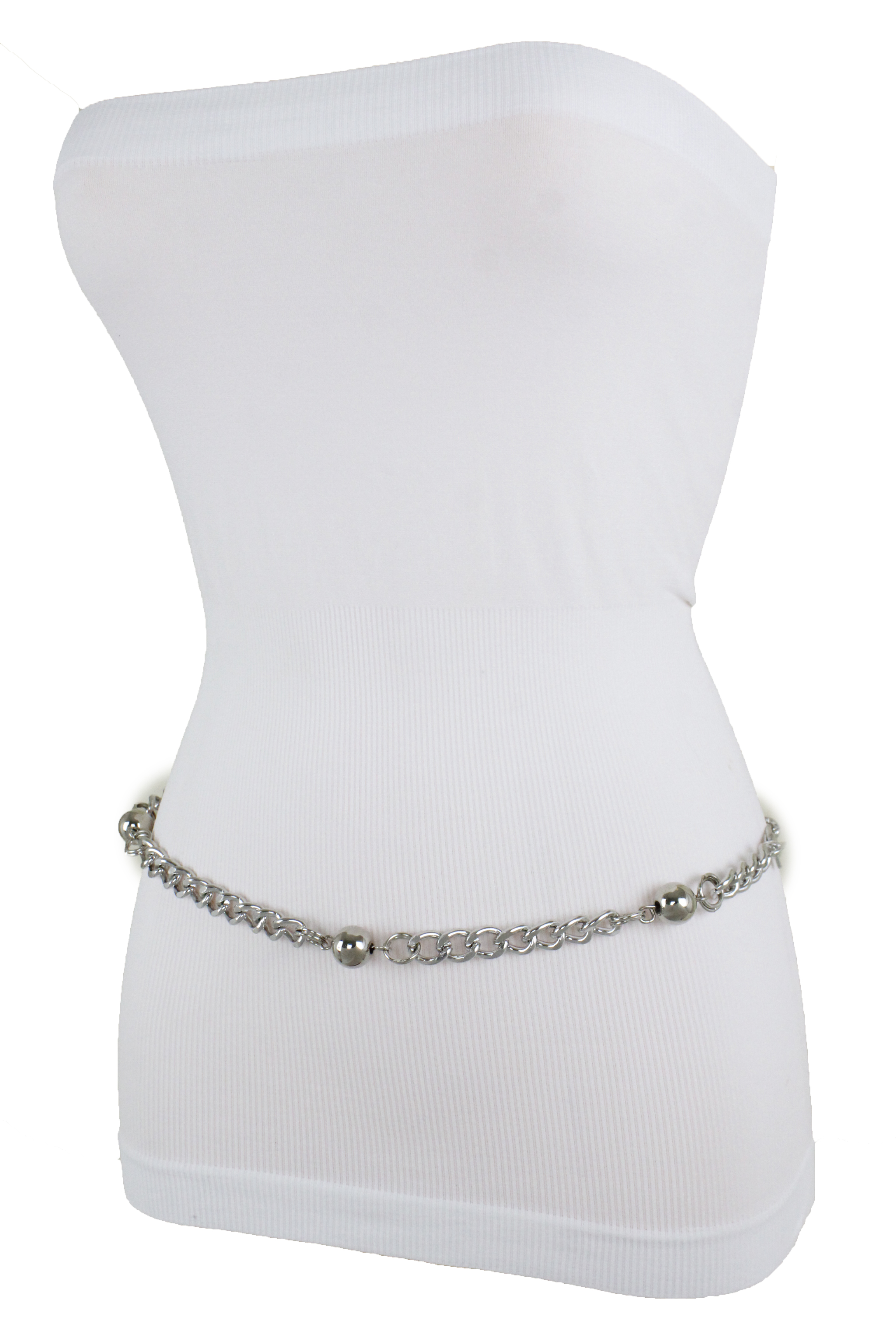 Women Silver Metal Chain Links Ball Charm Belt Plus Size XL XXL