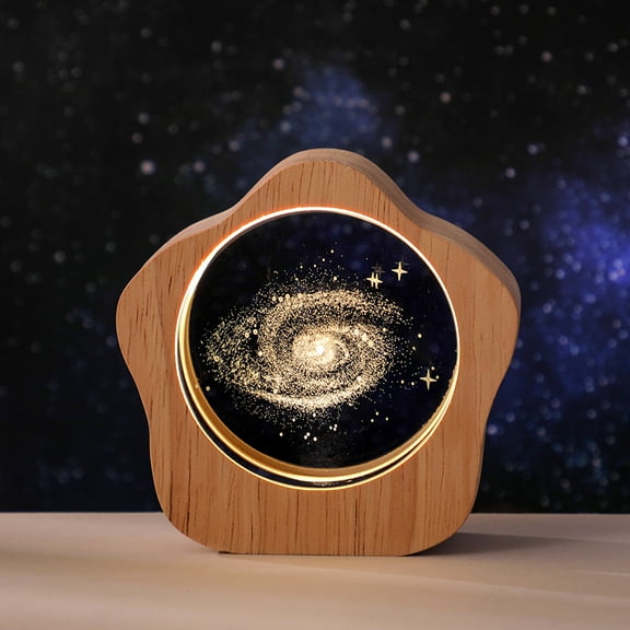 Milky Way Crystal Ball with Wooden Light Base, 3D Laser Etched Glass Sphere Decorative Balls Paperweight Gift(60mm)