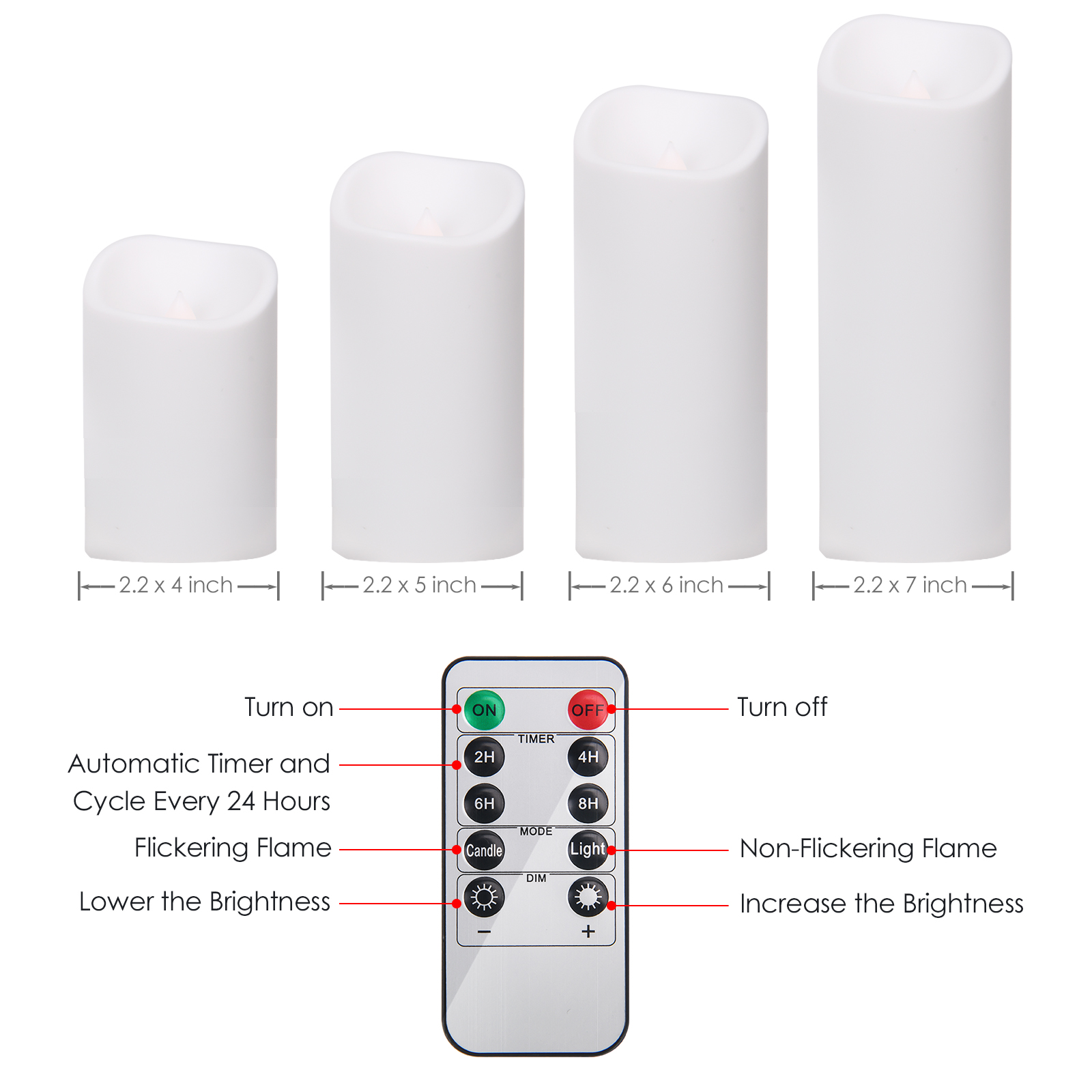 24 Pack LED Flameless Candles (Ivory) - Slim Tall Pillar, Plastic Flickering, 2 Remote Controls, for Wedding HalloweenBirthday Decor