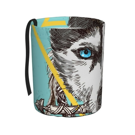 Qekee Husky With Dreamcatcher Print Automotive Waterproof Portable Collapsible Trash Can Garbage Container fits Most Cars ‎Hanging Garbage Bin