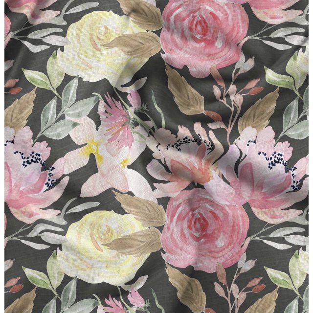 Soimoi Crepe Silk Fabric Leaf Floral Print Fabric by The Yard 42 Inch Wide