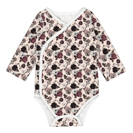 

Coaee Retro Red Black Roses for Soft Cotton Baby Long-Sleeve Bodysuit Girls Boys Bodysuit Romper