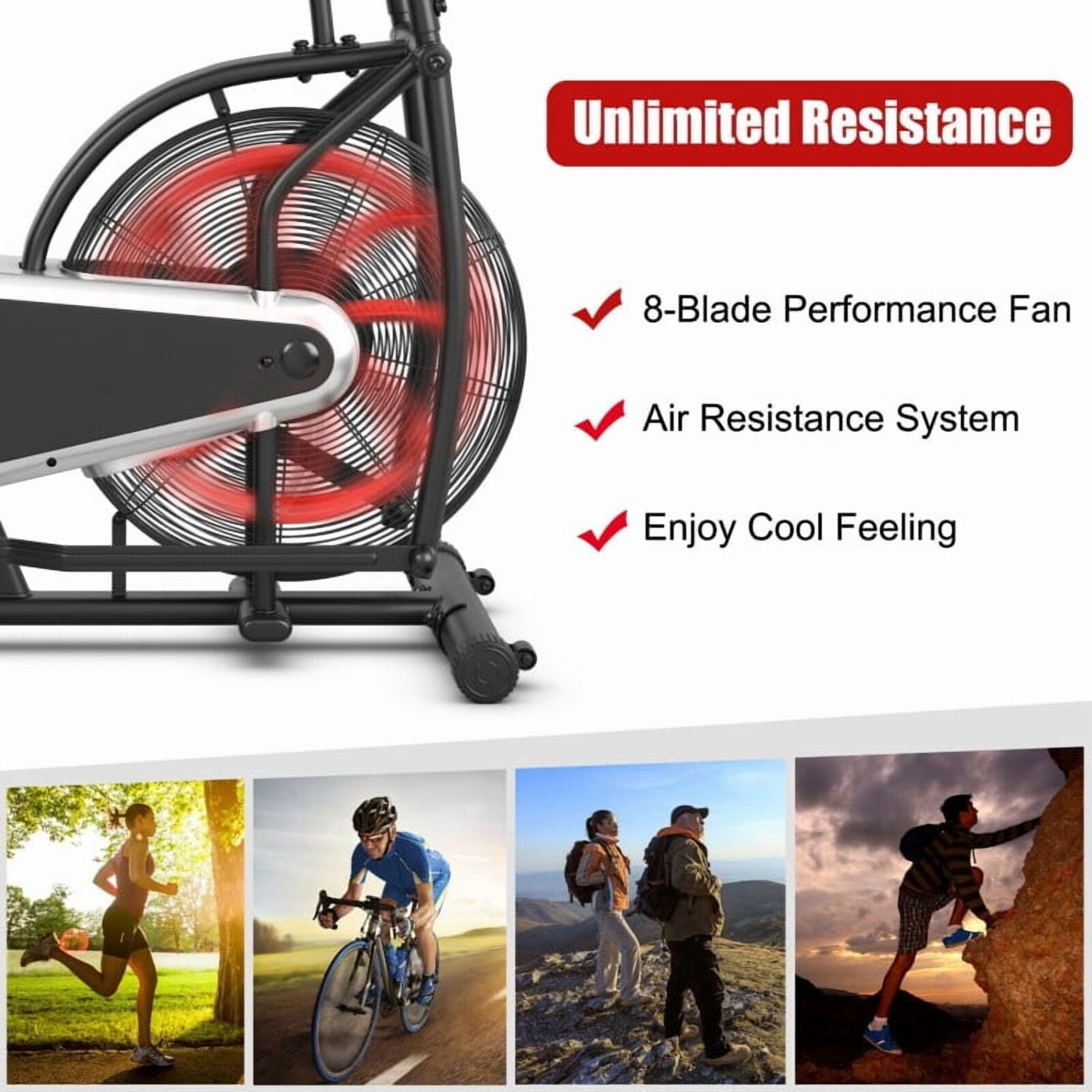 Topcobe Indoor Upright Air Bike with Unlimited Resistance for Home, Cycling Bike Stationary with Comfortable Seat Cushion, Black