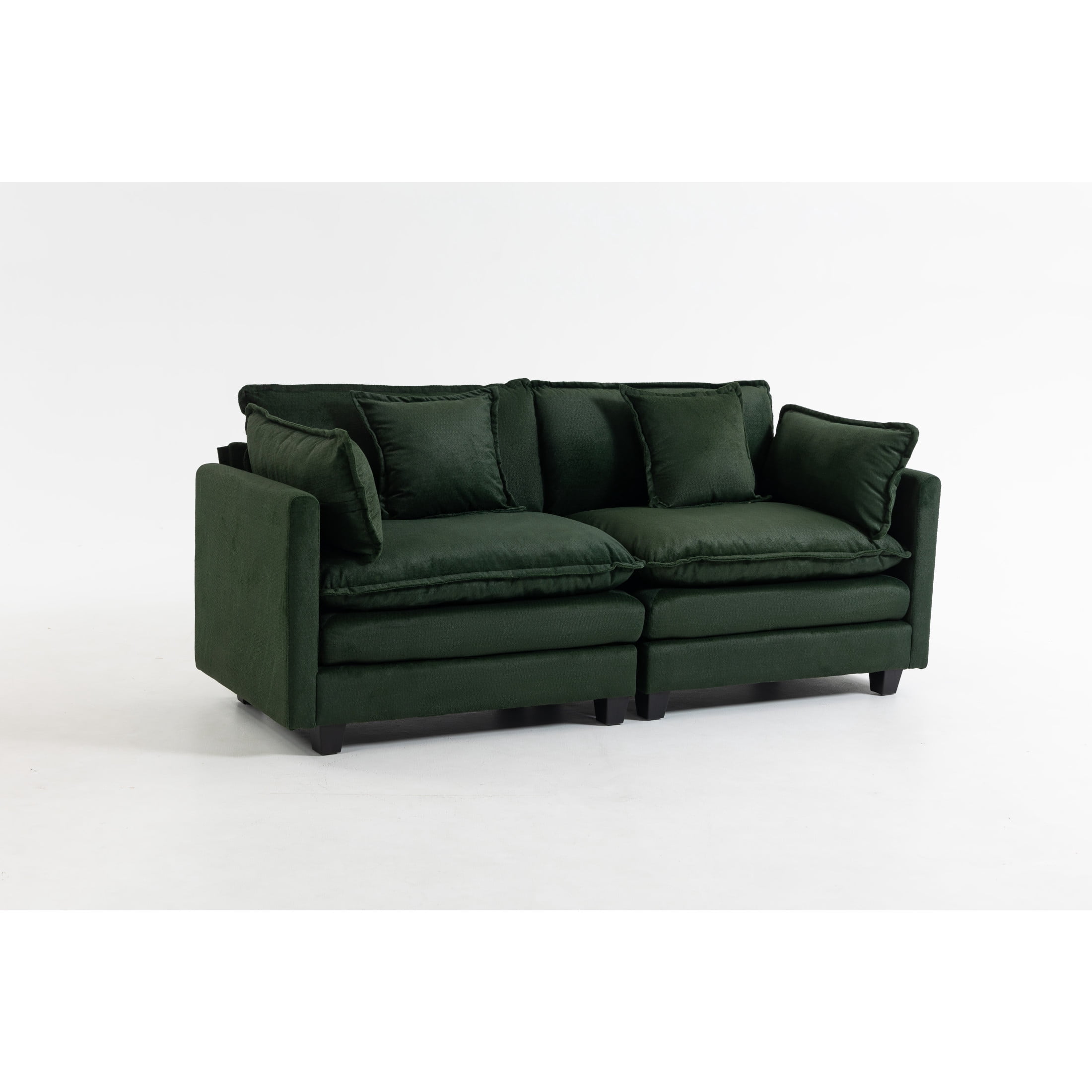GDF Studio Udolf 77.95" Modern 2-Seat Modular Sectional Sofa with Waist Pillows, Chaise Lounge for Living Room, Green