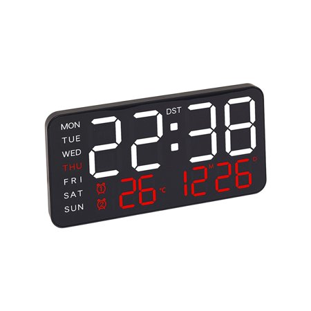 Digital Alarm Clock with Temperature and Date Display, LED Desk Clock with Adjustable Brightness, Dual Power Outlet & Battery Operated, DST Auto Set for Home Office Bedroom
