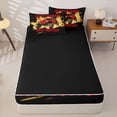 thumbnail image 4 of Castle Fairy Neon Off-Road Truck Zipper Twin Comforter Sets with Fitted Sheet and 2 Pillowcases,Lightning Flame Design Zipper Bedding Set for Bedroom,Red Orange,4-Piece,Black Reversible, 4 of 6