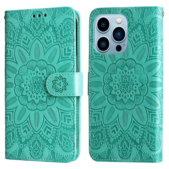 Allytech for iPhone 14 Pro Magnetic Clasp Case, PU Leather Flip Wallet Case with Card Slot & Kickstand & Wrist Strap Shockproof Protective Case for iPhone 14 Pro 6.1" 2022 Women Ladies, Green