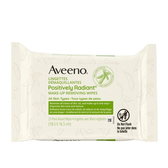 Aveeno Positively Radiant, with Moisture-rich natural soy extract, Make-up Removing Wipes