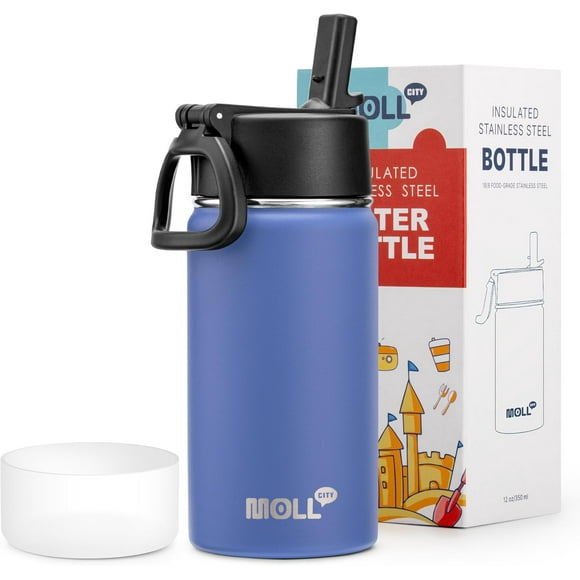 shiyou-Small Water Bottle-12 oz Stainless Steel Double Wall Vacuum Insulated Sports Water Bottle for Kids School-Reusable Metal Water Flask with Straw(Royal Blue)
