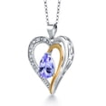 thumbnail image 4 of 925 Sterling Silver and 10K Yellow Gold Blue Tanzanite and White E-F Lab Grown Diamond Keren Hanan Heart Shape Pendant Necklace for Women (0.78 Cttw, Pear Shaped 8X6MM, with 18 inch Chain), 4 of 7