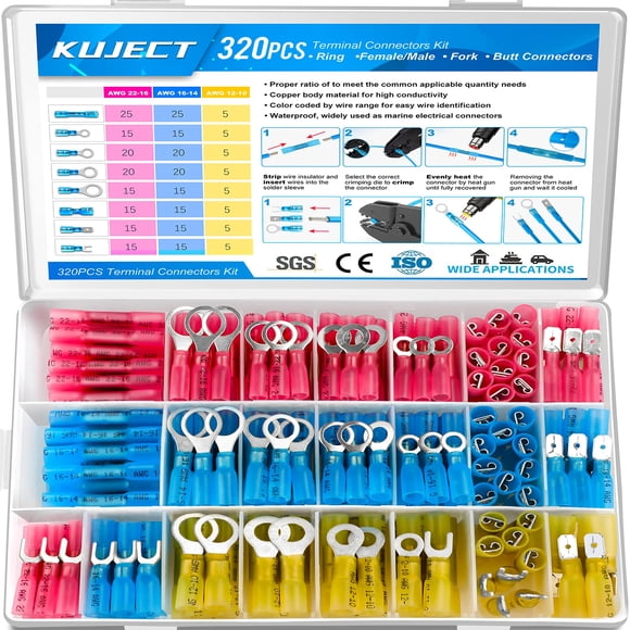 Kit de conectores de cable termorretráctiles Kuject 320 piezas a prueba de agua