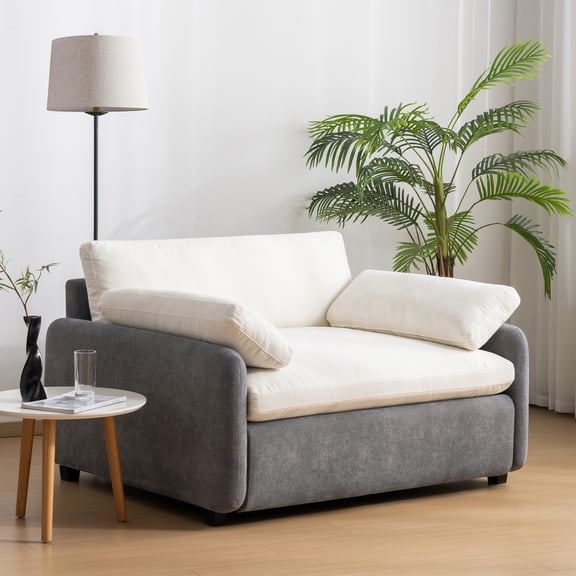 50*43" Oversized Chenille Single Sofa Chair, Wide and Deep Seat Accent Chair, Modern Upholstered Comfy Armchair, Couch Lounge with Pillows for Living Room&Apartment (Gray Cream)