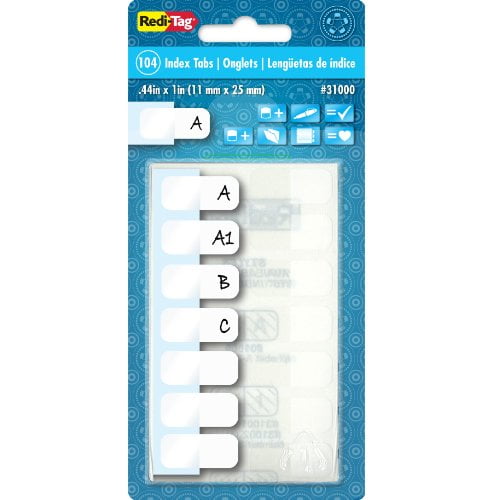 Redi-Tag Side-Mount Self-Stick Plastic Index Tabs, 1 Inch, White, 104/Pack (31000)