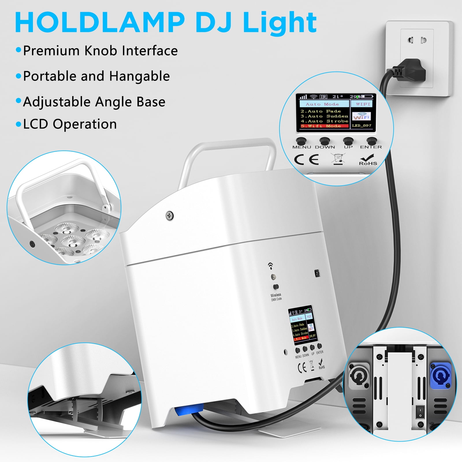 4Pack 108W Battery LED Par Spotlight Rechargeable RGBWA+UV WiFi/DMX/APP Stage Light w/ 1 Bag, White