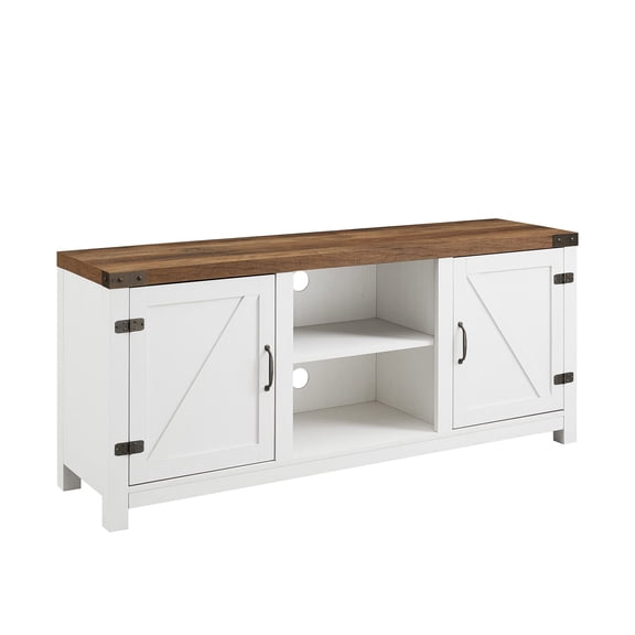 Pemberly Row Rustic Wood TV Stand for TVs up to 65" in Brushed White/Oak