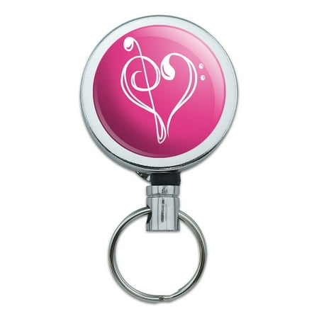 Clef Key - Pink Music Heart Treble Bass Clef Love Retractable Belt Clip Badge Key Holder
