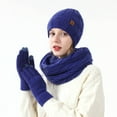 thumbnail image 2 of AINIYS Winter Warm Wool Hat Scarf Gloves Set Double Layer Thick Knit Warmth Windproof Casual for Women for Chilly Days Three-piece Suit Blue Free Size, 2 of 3