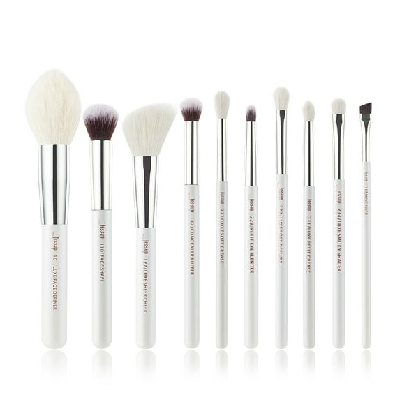Jessup Makeup Brushes Set 10pcs White Make up Brushes Set Premium Synthetic Foundation Eyebrow Concealer Blush Eyeshadow Contour Powder Blending Highlighter Brush, T243
