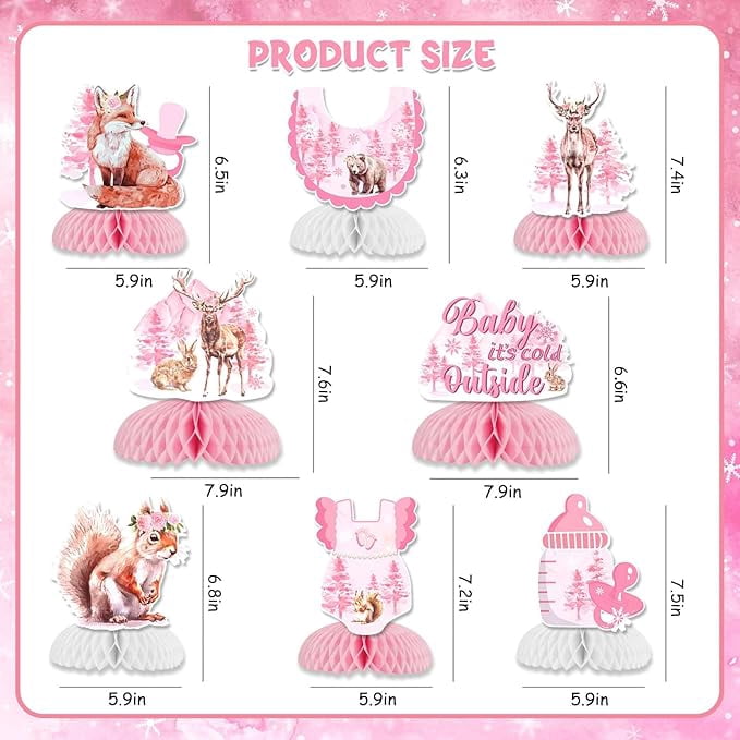 Baby Shower Honeycomb Centerpieces for Girl, Woodland Baby It's Cold Outside Baby Shower Decorations Pink for Winter Woodland Baby Shower Gender Reveal Party Supplies