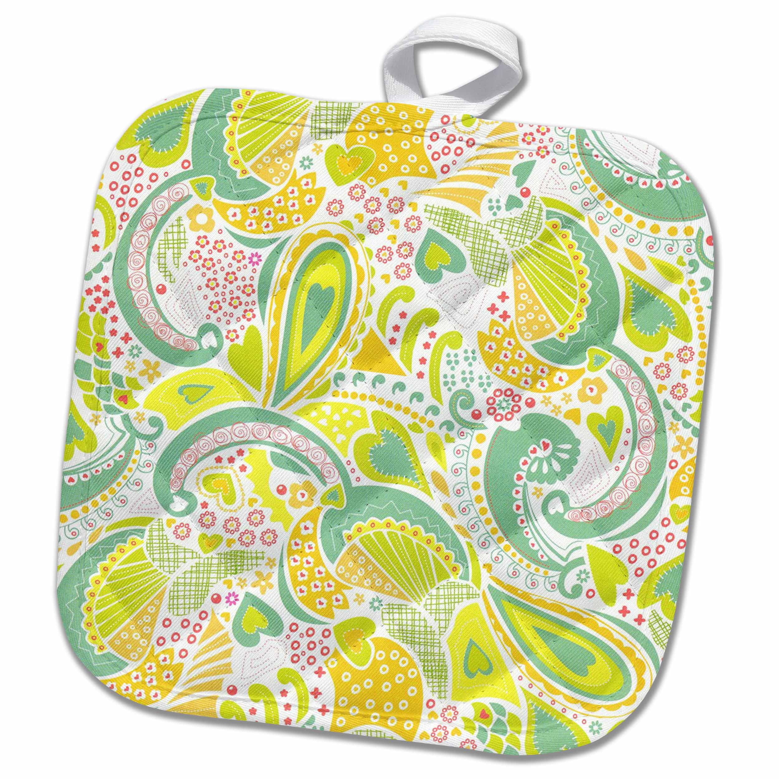 3dRose Lime Yellow Gold Paisley Pot Holder, 8 by 8inch