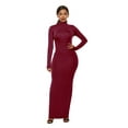 thumbnail image 5 of Women's Mock Neck Long Sleeve Maxi Slim Dress 80% Polyester 20% Spandex with Comfortable Stretch and Sleek Silhouette, 5 of 28