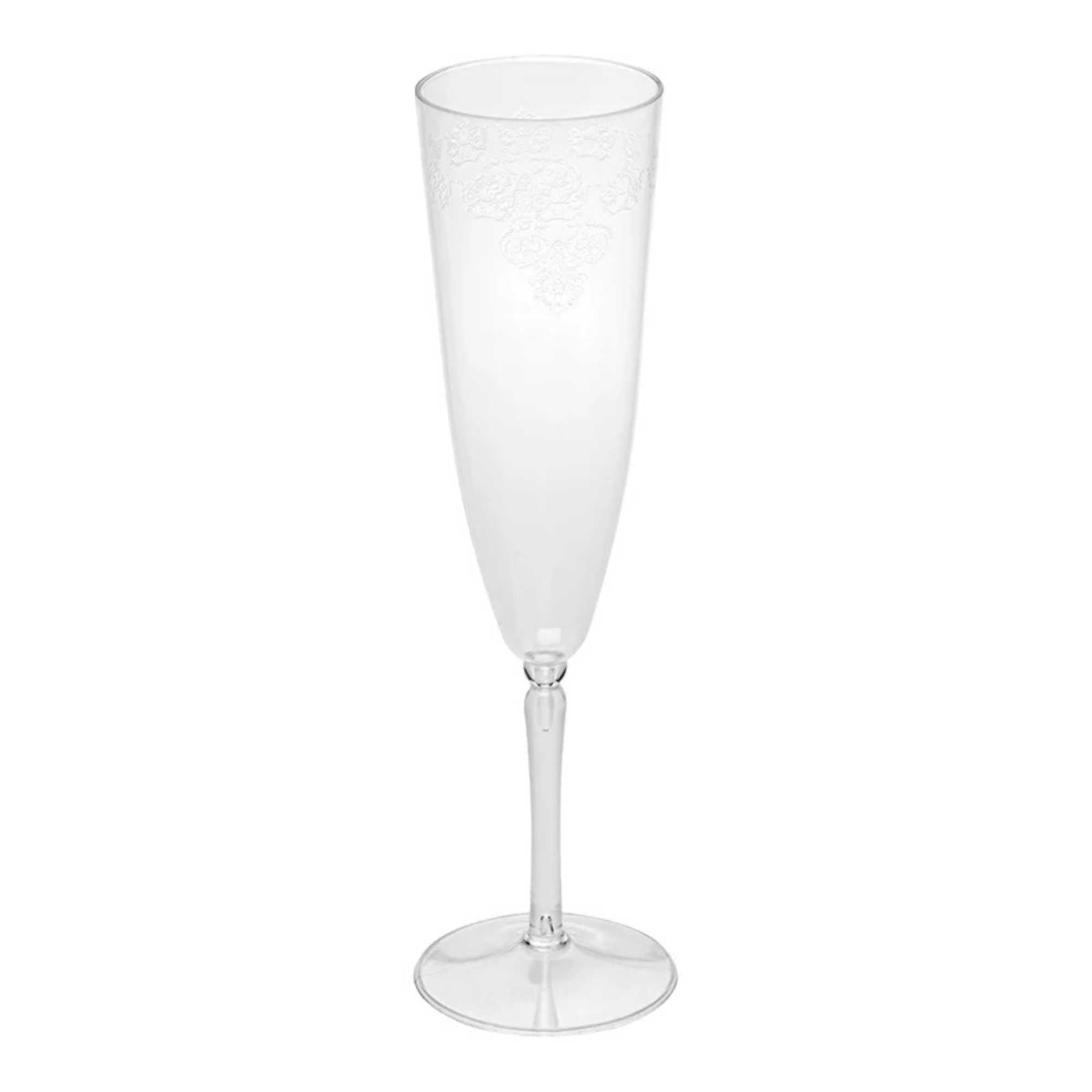 4 oz Clear Plastic Wedding Champagne Flute - 1-Piece - 7 1/2" x 2 1/4" x 2 1/4" - 20 count box