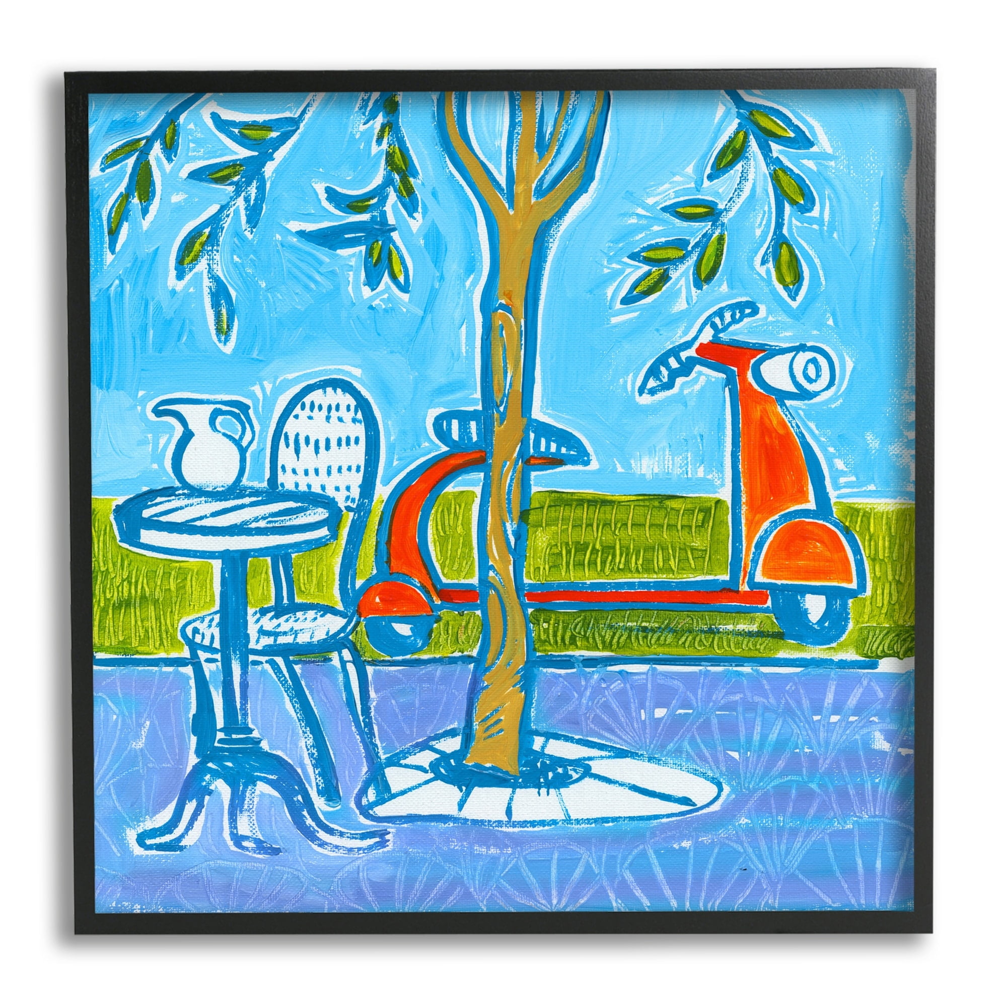 Stupell Industries Contemporary Garden Scene Parked Scooter Abstract Nature Painting Gray Framed Art Print Wall Art, Design by Ben Mann