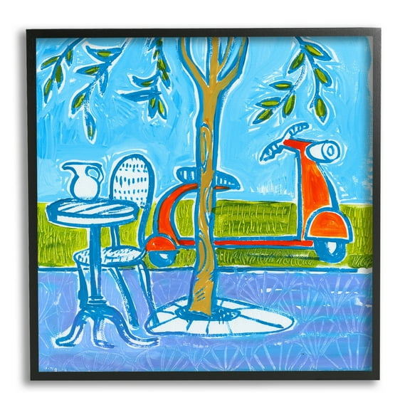 Stupell Industries Contemporary Garden Scene Parked Scooter Abstract Nature Painting Black Framed Art Print Wall Art, Design by Ben Mann