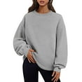 thumbnail image 5 of Fall Winter Women Sweatshirt Thickened Plush Round Neck Solid Color Loose Split Hem Pockets Pullover Mid Length Warm Sport Daily Wear Top, 5 of 8