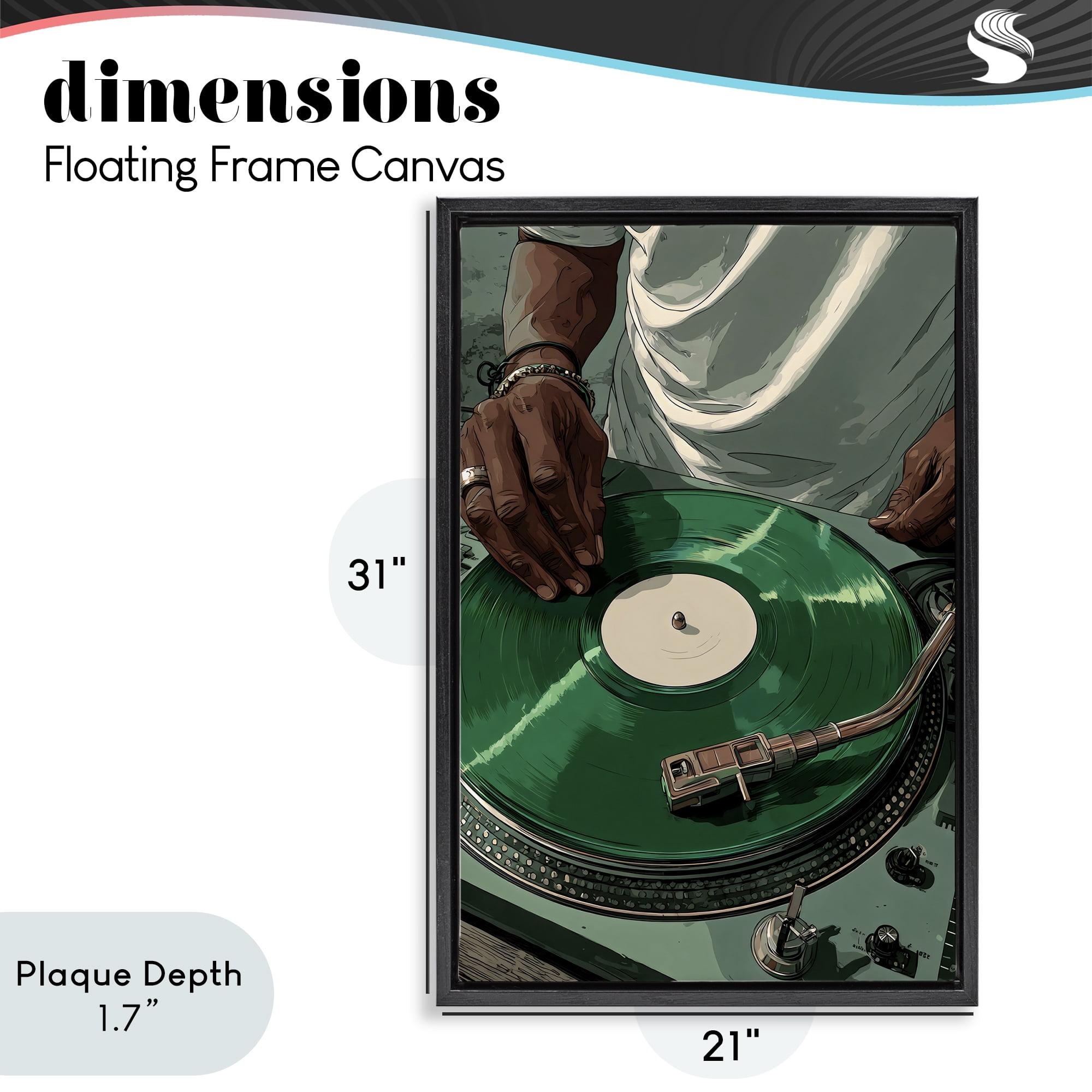 Stupell Industries DJ Spinning Green Record Black Framed Floater Canvas Wall Art, design by Franklyn Gregory