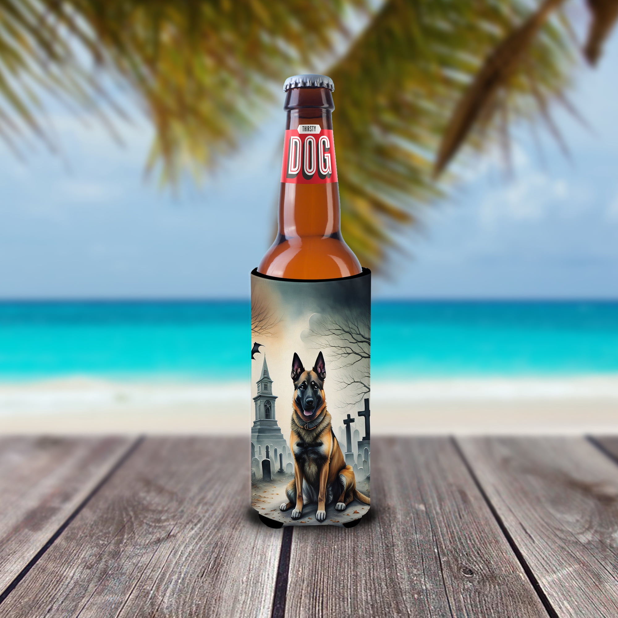 Carolines Treasures DAC2013MUK 0.25 x 6.5 x 4 in. Belgian Malinois Spooky Halloween Hugger for Ultra Slim Cans