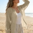 thumbnail image 6 of FAIWAD Long Sleeve Shirts for Women Summer Breathable Linen Button Down Blouses Casual Loose Beach Cover Up Top, 6 of 9