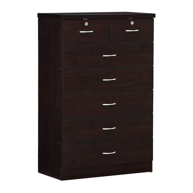 Hodedah Commode Jumbo en Bois à 7 Tiroirs avec 2 Verrous Supérieurs, Chocolat
