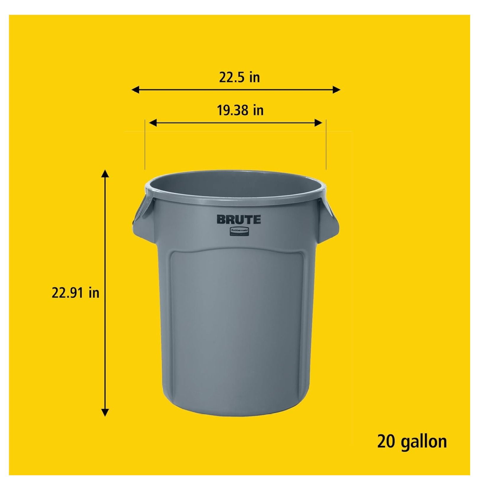 20 Gallon Round Trash Can - Heavy Duty Brute Waste Container for Home, Office, Construction - Black