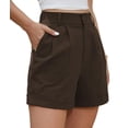 thumbnail image 4 of Pantalones cortos Jouica para mujer, cintura alta, cintura alta, lino, 01-Brown, XL, 4 of 5