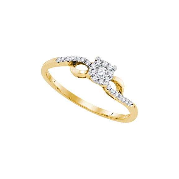 10kt Yellow Gold Womens Round Diamond Cluster Promise Ring 1/10 Cttw