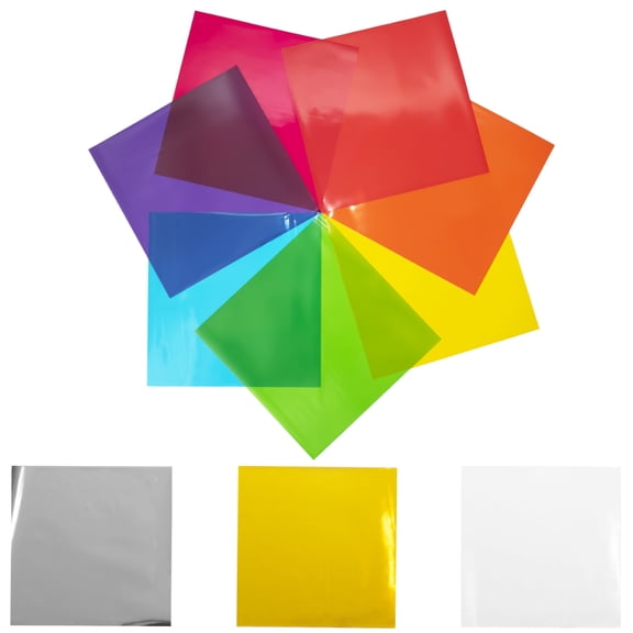 120 Pcs Cello Sheets 8 x 8 in (10 Colors Silver & Gold Included) - Colored Cellophane Sheets by Fiesta Wraps