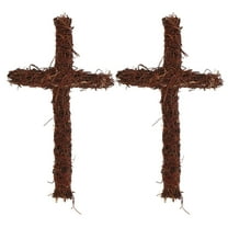 PAMINGONO 2Pcs Elegant Dark Brown Rattan Cross Wall Decor for Christian Home Decoration